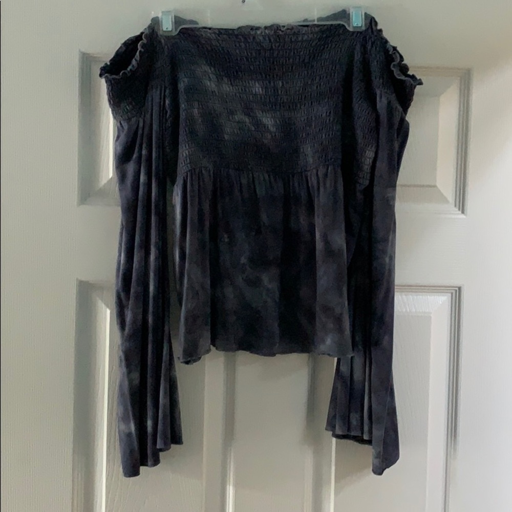 off the shoulder blouse with bell bottom sleeves
